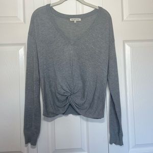 Heartloom grey/gray sweater with twist front detail. Size Medium.